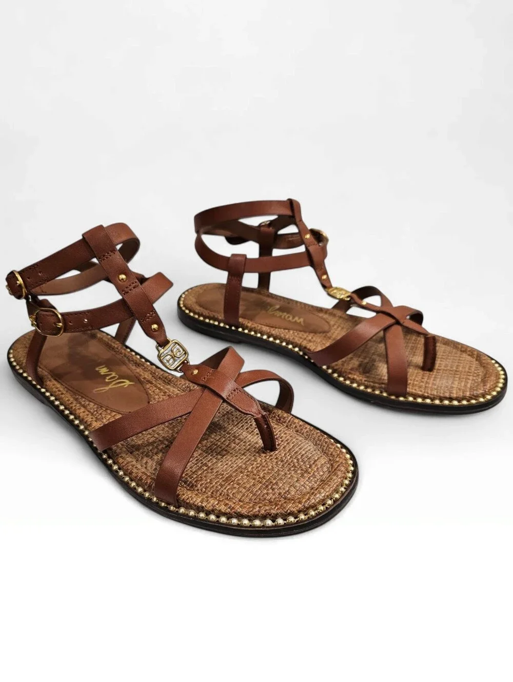 SAM EDELMAN Teeni Brown Leather Gladiator Strappy Flat Sandals 7M